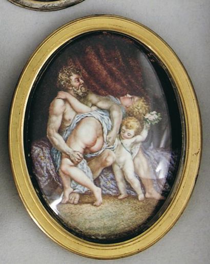null ECOLE ALLEMANDE du XIXe siècle Vulcain punissant Vénus avec l'aide d'Eros. Miniature...