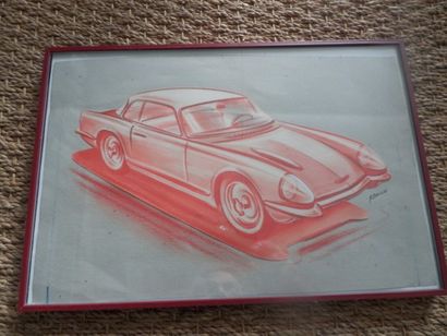 null Ferrari.
Dessin par René Bellu ; Circa 1963.
Dessin à la mine rouge ; Illustration...