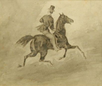 CONSTANTIN GUYS (1802-1892) «Le Cavalier» Lavis d'encre. Porte des étiquettes dont...
