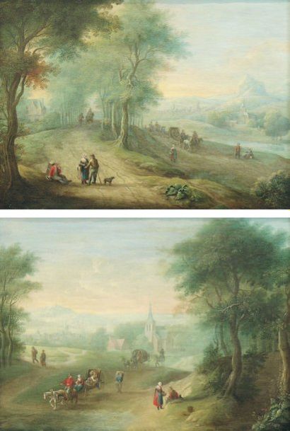 Jacques Guillaume van BLARENBERGHE (Lille 1691 ? 1742) Les carrioles sur la route...