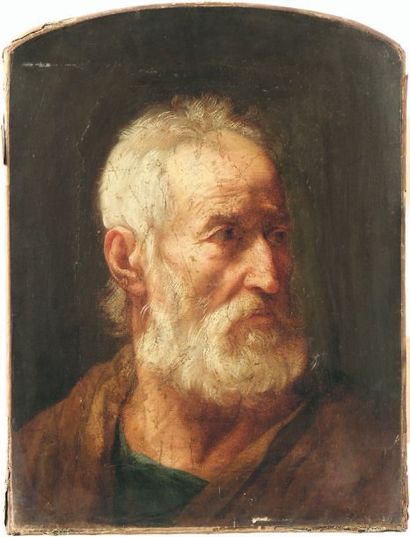 ECOLE BOLONAISE XVIIème s. Portrait d'homme à la barbe Papier marouflé sur toile,...