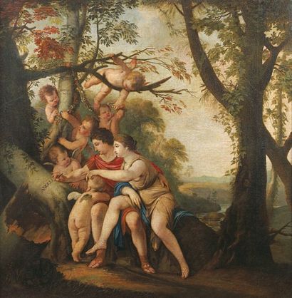Attribué à Laurent de la HYRE (1606-1656) Angélique et Médor Toile (restaurations)....