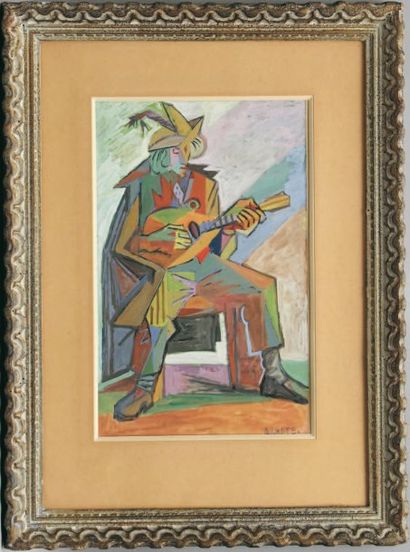 André LHOTE (1885-1962) Ménestrel jouant Gouache signée en bas à droite 43 x 27 cm...