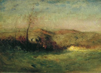 François Auguste RAVIER (1814-1895) Paysage, effet de soleil Aquarelle et huile sur...