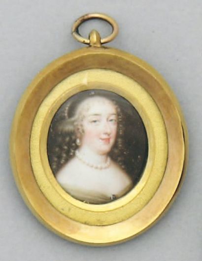 Attribué à Jean PETITOT (1607-1691) et son école Portrait de femme au collier de...