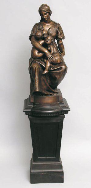 null Paul DUBOIS (1829 - 1905) La Charité Bronze à patine brune, fonte Barbedienne...