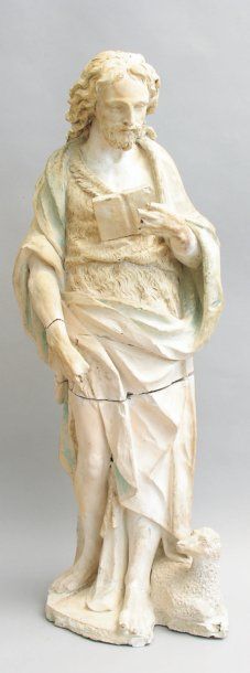 null ATELIER MANCEAU, MILIEU XVIIe siècle Saint Jean-Baptiste. Statue en terre cuite....