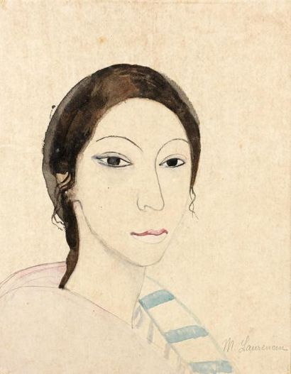 Marie LAURENCIN (1883-1956) Autoportrait ?, vers 1913 Crayon gris et aquarelle sur...