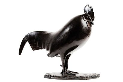François POMPON (1835-1953) Coq dormant, vers 1925 Epreuve en bronze à patine brune....