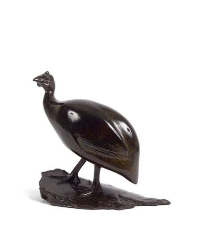 François POMPON (1835-1953) Pintade, 1924 Bronze à patine noire mordorée, signé sur...