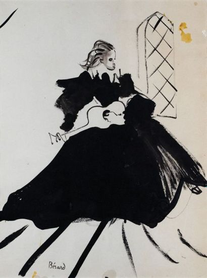 Christian Jacques BERARD (1902-1949) Femme à la guitare Encre sur papier, signée...