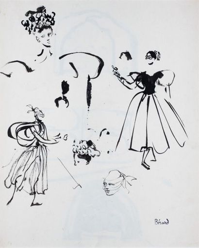 Christian Jacques BERARD (1902-1949) Etudes de costumes Encre sur papier, signée...