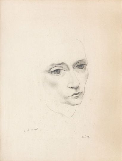 Moïse KISLING (1891-1953) Portrait de femme Crayon noir sur papier, signé en bas...