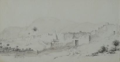 Alphonse BOUET (XIXeme siecle) Vue de Bou Saada (Boussada, Algérie) Dessin au crayon,...