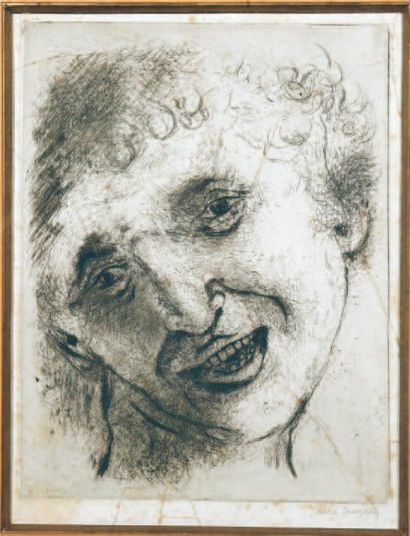 Marc CHAGALL. Autoportrait au sourire, 1924-25. ( Kornfeld 42) 27,5 x 21,5cm. Eau...