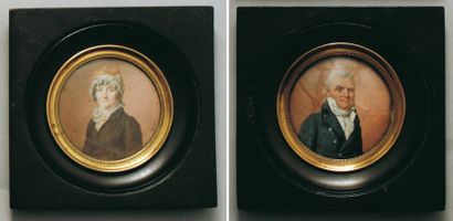 ECOLE FRANCAISE VERS 1815. Paire de miniatures. Portraits de femme et d'homme. La...