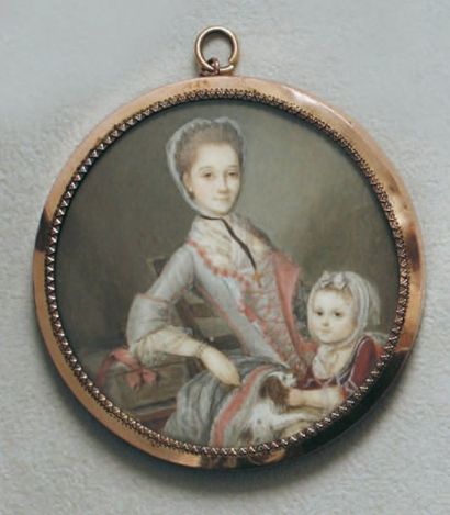 Attribué à Augustin DUBOURG VERS 1780 Scène familiale : une femme assise tient un...