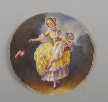 null Jeune femme marchande de fleurs tient un phallus garni au bout d'un ruban. Miniature...