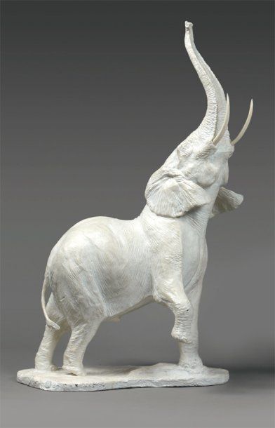 GAUMETOU Yves (né en 1951) L'éléphant Maraboula Bronze à patine blanche, monogrammé...