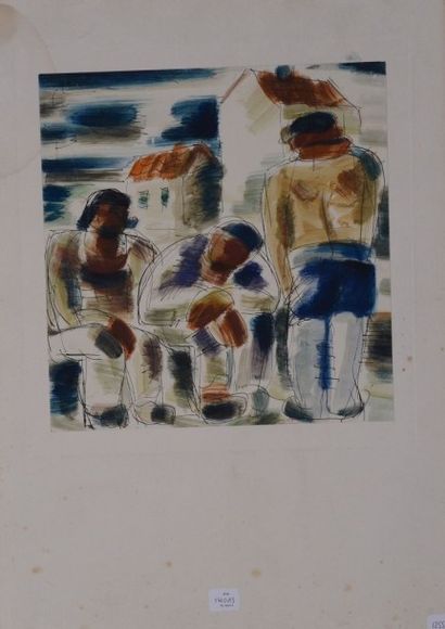 null TM013 - COLUCCI Gio, Trois personnages, aquarelle, signé en bas, 25 x 25 cm