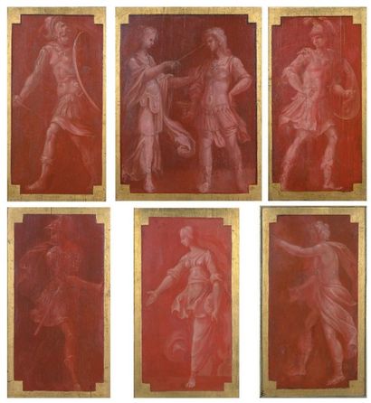 ECOLE FRANÇAISE, Première moitié du XVIIème siècle Panneaux de lambris à personnages
Suite...