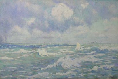 VERSTRAETEN Edmond (1870 - 1956) Marine Huile sur toile signée en bas à droite 100...