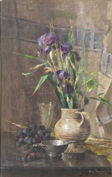 RONNER Alice (1857 - 1957) Nature morte aux iris Huile sur toile signée et datée...