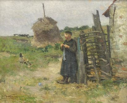 VERHEYDEN Isidore (1846-1905) La tricoteuse Huile sur toile signée en bas à gauche....