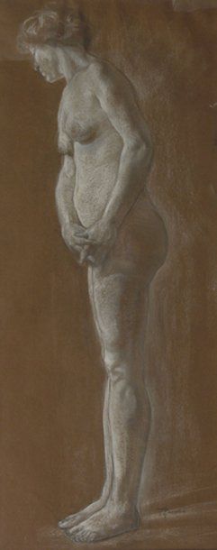 PAULIS Armand (1884 - 1979) Femme nue de profil Fusain et craie blanche, signé en...