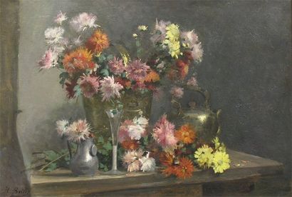 BELLIS Hubert (1831-1902) Nature morte aux fleurs Huile sur toile signée en bas à...
