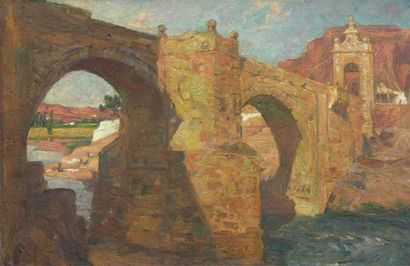 GOGO Félix (1872 - 1953) Le pont de Tolède Huile sur toile, signée et située « Toledo...