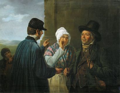 JAMBERS Théodore (1810 - 1891) La prise de tabac Huile sur toile signée en bas à...