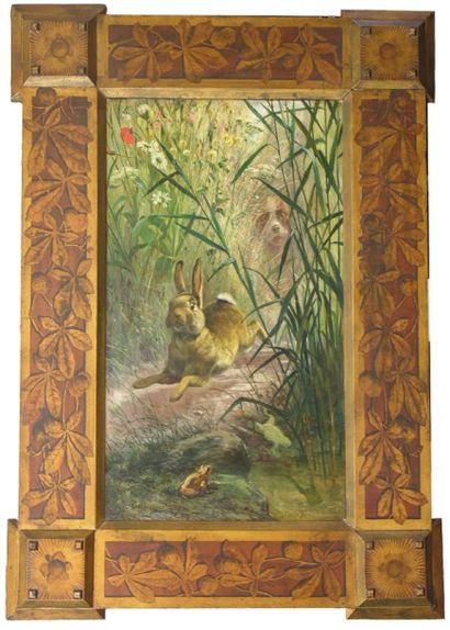 BOLAND Charles (19ème siècle) Le lièvre fuyant Huile sur toile signée en bas à droite....