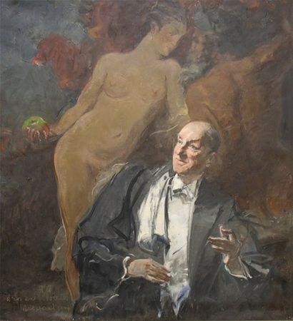 MASSONET Armand (1892 - 1979) L'élégant et la femme ou la tentation Huile sur toile...
