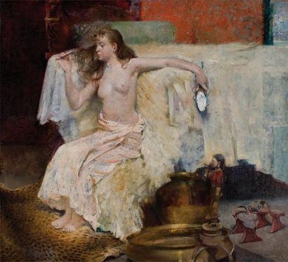 VAN STRYDONCK Guillaume (1861-1937) Jeune femme au miroir Huile sur toile signée...