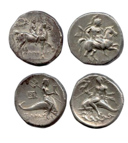 null Lot de deux monnaies grecques en argent :


statères de Calabre – Tarente (281-272...