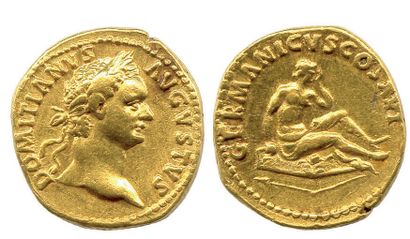 DOMITIEN (81-96) 


Aureus frappé à Rome en 92-94. (Sa tête laurée / La Germanie...