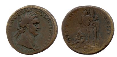 DOMITIEN (81-96) 


Sesterce (grand bronze) frappé à Rome en 85. (Sa tête laurée,...