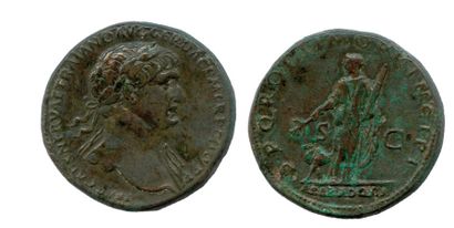 TRAJAN (96-118) 


Sesterce (grand bronze) frappé à Rome en 113. (Sa tête laurée,...