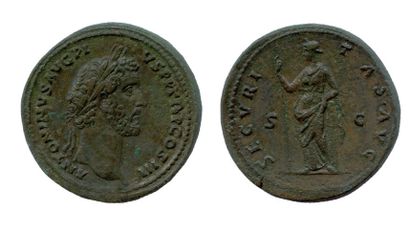 ANTONIN LE PIEUX (138-161) 


Sesterce (grand bronze) frappé à Rome en 142. (Sa tête...