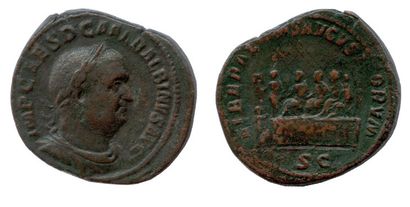 BALBIN (238) 


Sesterce (grand bronze) frappé à Rome en 238.


(Son buste lauré...