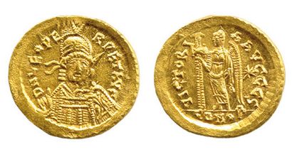 LÉON Ier (457-473) 


Solidus (sou d’or) frappé à Constantinople (6e officine).


(Son...