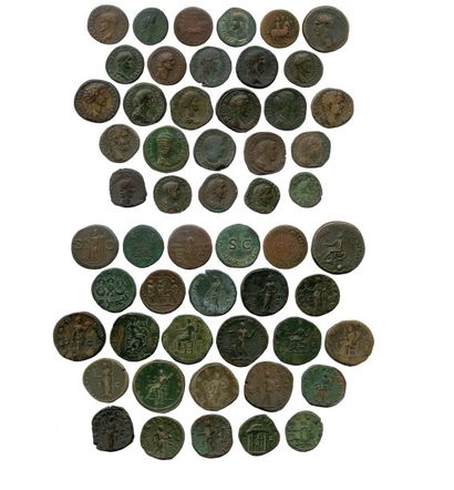 null Lot de vingt-sept bronzes romains (sesterces, dupondii et as) des empereurs...