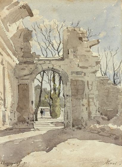 Henri Joseph HARPIGNIÈS (1819-1916) 

Promenade dans les ruines, 91

Aquarelle signée...