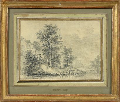 Aignan Thomas DESFRICHES (1715-1800) 

Lavandières au bord de la rivière

Encre et...
