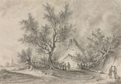 Aignan Thomas DESFRICHES (1715-1800) 

Paysage à l'arbre

Fusain sur papier tablette...