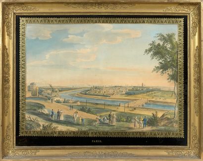 ECOLE vers 1820 

Vue de Paris depuis la colline de Chaillot

Aquarelle sur trait...