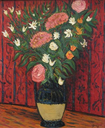 null Alphonse QUIZET (1885-1955)

Vase vernissé avec des roses, fond rouge

Huile...