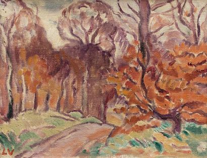 null Louis VALTAT (1869-1952) 

Vieux moulin, chemin à l'automne, vers 1922

Huile...