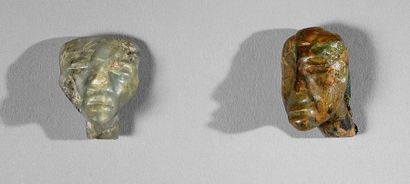 null Deux TETES en pierre verte cristallisee sculptee
TEOTIHUACAN 200 - 650 ap JC...